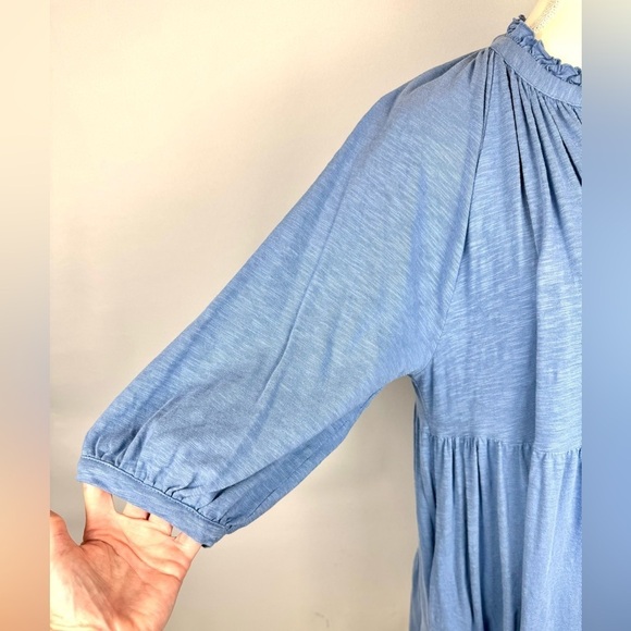 The White Company Blue Tiered Midi Dress Pockets 100% Organic Cotton Size 8 - Picture 4 of 9